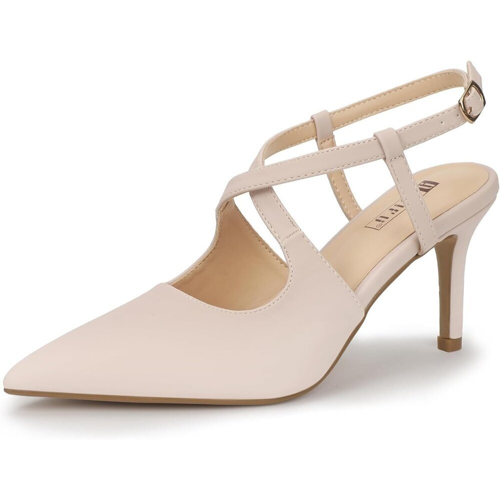 Women's Nude Closed Pointed Toe Heels Low Stilettos Pumps Slingback Shoes